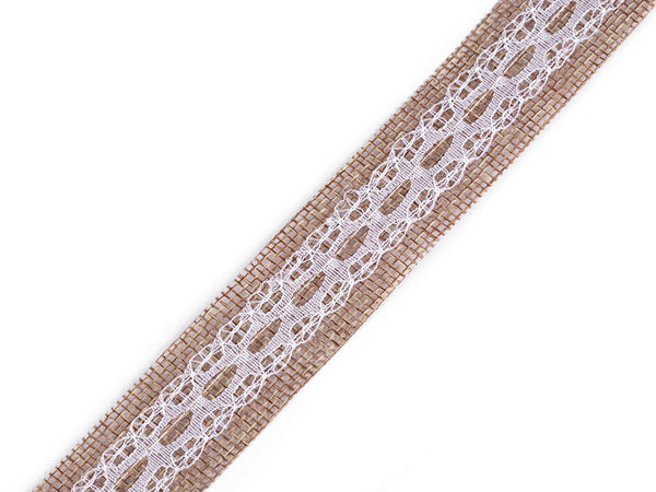 Premium Jute Ribbon with Center Lace Trim, 25mm Width - Vintage Style Natural Burlap Decorative Ribbon for Weddings, Gift Wrapping, and Crafting