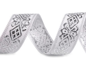 Premium White Silver Metallic Lurex Ribbon with Elegant Sparkling Motif (30mm)