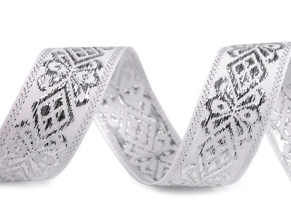 Premium White Silver Metallic Lurex Ribbon with Elegant Sparkling Motif (30mm)