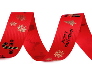 Premium Christmas Grosgrain Ribbon with Gold Metallic Accents - 25mm Festive Decorative Craft Ribbon for Gift Wrapping, Wreaths & Holiday Decor