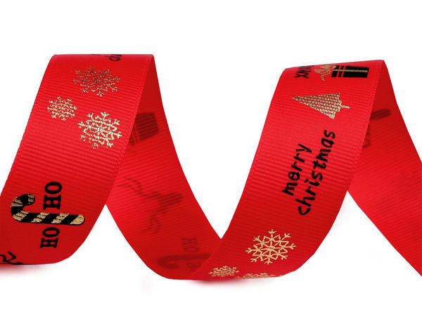 Premium Christmas Grosgrain Ribbon with Gold Metallic Accents - 25mm Festive Decorative Craft Ribbon for Gift Wrapping, Wreaths & Holiday Decor