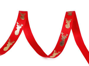 Premium Christmas Grosgrain Ribbon with Metallic Reindeer Print - 10mm