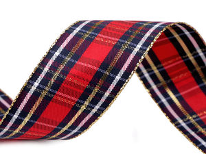 Ribín Seicear Dearg agus Órga den Scoth le Lurex agus Imeall Sreangaithe, 40mm ar Leithead