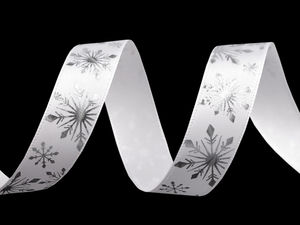 Premium Christmas Satin Ribbon with Metallic Snowflake Print - 15mm Width