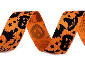 Premium Halloween Patterned Grosgrain Ribbon (25mm Width) - Festive Craft & Haberdashery Ribbon for Halloween Costumes, Decor, and DIY Crafts