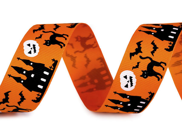 Premium Halloween Patterned Grosgrain Ribbon (25mm Width) - Festive Craft & Haberdashery Ribbon for Halloween Costumes, Decor, and DIY Crafts