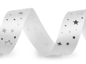 Premium Christmas Satin Ribbon with Metallic Star Print (25mm) - Elegant Craft & Holiday Gift Wrapping