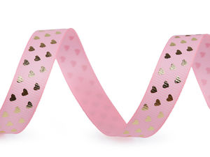 Premium Metallic Heart Patterned Grosgrain Ribbon - 15mm