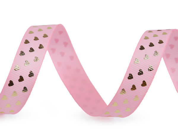 Premium Metallic Heart Patterned Grosgrain Ribbon - 15mm