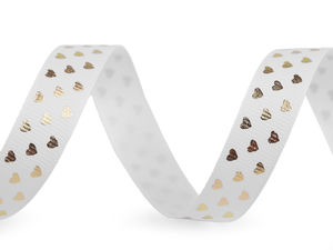 Premium Metallic Heart Patterned Grosgrain Ribbon - 15mm
