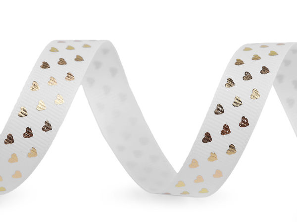 Premium Metallic Heart Patterned Grosgrain Ribbon - 15mm