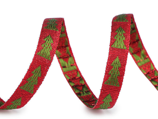 Premium Woven Metallic Christmas Tree Ribbon - 10mm Decorative Lurex Ribbon for Gift Wrapping, Wreaths & Holiday Crafts