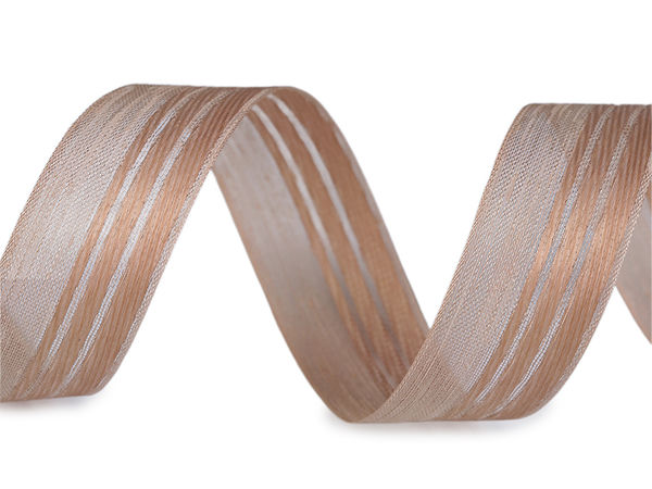 Premium Striped Canvas Ribbon with Fancy Thread (25mm) - Semi-Transparent Decorative Craft Ribbon for Gift Wrapping and Floristry