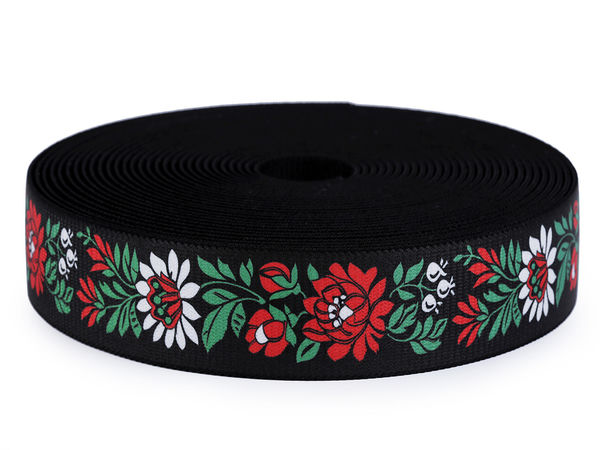 Premium Decorative Folk Motif Sewing Elastic Band - 40mm Wide Firm Tension Elastic