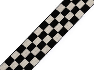 Premium Soft Checkered Elastic Band (30mm Width) - Black Tartan Pattern for Lingerie & Apparel