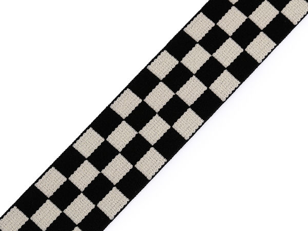 Premium Soft Checkered Elastic Band (30mm Width) - Black Tartan Pattern for Lingerie & Apparel