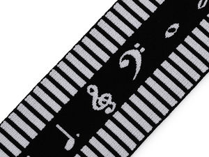 Premium Wide Soft Elastic Band with Music Notes Pattern (60mm) - Durable Stretch for Garments, Waistbands, and Apparel Edging
