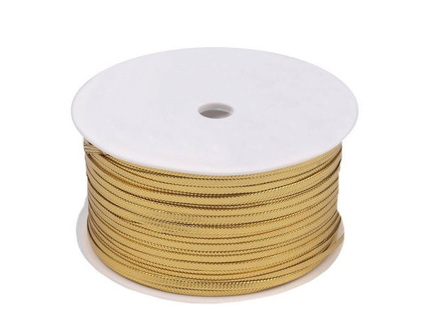 Flat Metallic Decorative Braid Cord - 2.5mm Width, 50m Roll - Shiny Lurex Ribbon for Gift Wrapping, Holiday Decor, and Crafts