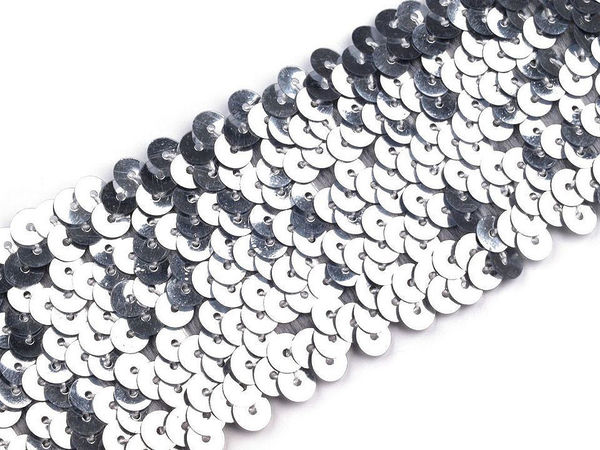 Premium Elastic Sequin Trim Ribbon (45mm Width) - Stretch Sequined Braid for Costumes, Dresses, and Crafts