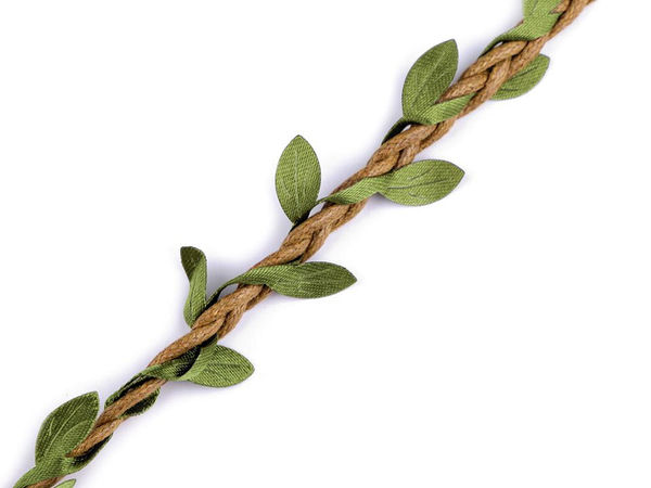 Natural Cotton Braided Ribbon with Leaves (30mm) - Decorative Vine Cord for Floristry, Crafts, and Wreaths