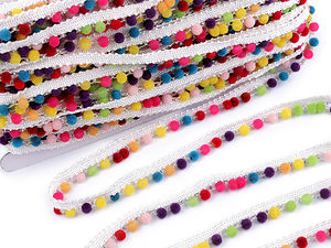Luxury Beaded Velvet Pom Pom Trim (12mm) - Decorative Braid for Apparel, Crafts, and Home Decor