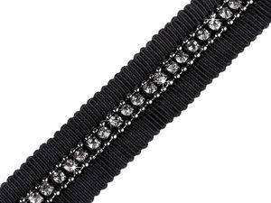 Premium Black Rhinestone and Chain Trim Clothing Braid - 15mm Elegant Embellishment for Jackets, Coats, Dresses, and Accessories