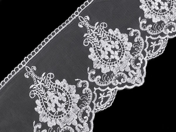 Premium 15cm Embroidered Organza Lace Trim - Elegant Monofilament Braid for Bridal, Prom, and Evening Wear