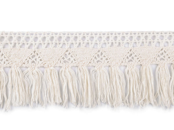 Premium Cotton Lace Fringe Trim with Tassels (70mm) - Boho Style Decorative Ribbon for Curtains, Tablecloths, Handbags, and Apparel