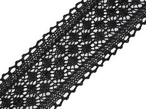 Premium Black Cotton Bobbin Lace Trim with Geometric Circle Pattern - 70mm Width for Sewing, Home Decor & Crafts
