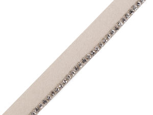 Premium Rhinestone Suede Bias Binding Trim - 10mm Crystal Insertion Piping Ribbon for Dressmaking, Evening Gowns & Elegant Accessories