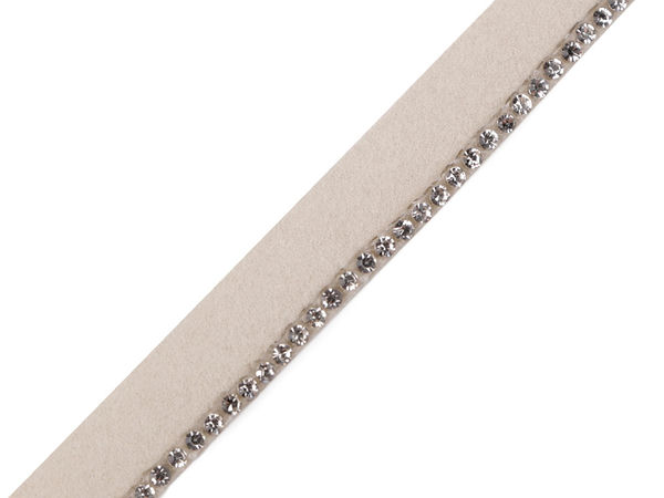 Premium Rhinestone Suede Bias Binding Trim - 10mm Crystal Insertion Piping Ribbon for Dressmaking, Evening Gowns & Elegant Accessories