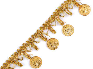 Shakira Metallic Gimp Braid Trim with Jingling Coins, 38mm