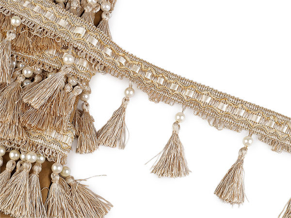 Premium Tassel Fringe Trimming Braid with Pearl Accents - 11cm Width