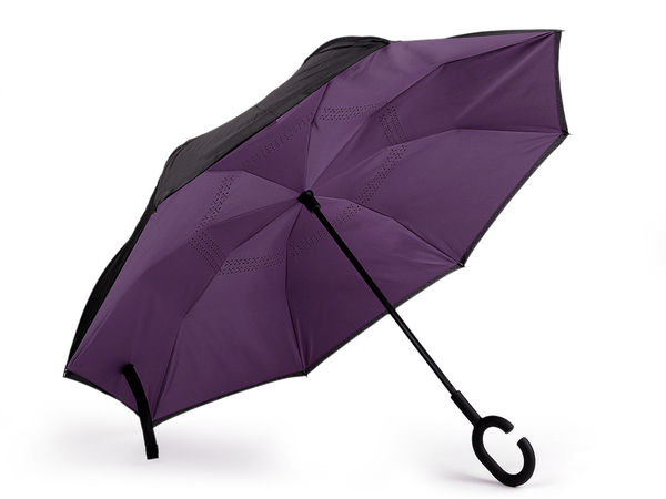 Coolbrella Premium Double-Layer Inverted Umbrella | Windproof Reverse Folding Stick Umbrella with Hands-Free C-Shaped Handle, Self-Standing