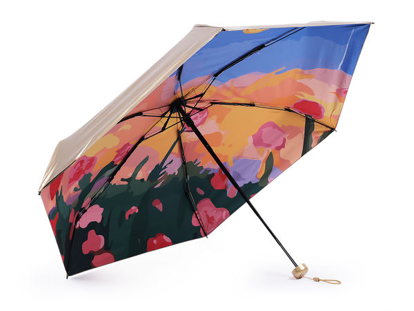 Premium Women's Mini Folding Metallic Umbrella - Compact Travel Parasol with Patterned Interior