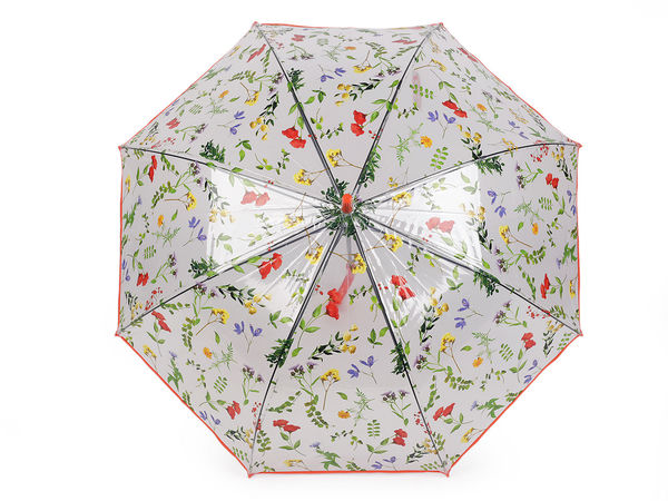 Women's Transparent Auto-Open Stick Umbrella - Meadow Flowers Floral Print