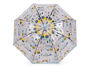 Kids' Transparent Auto-Open Dome Umbrella - Playful Toy Car Print, Safe Flexible Ribs & Deep Rain Protection