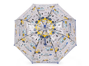 Kids' Transparent Auto-Open Dome Umbrella - Playful Toy Car Print, Safe Flexible Ribs & Deep Rain Protection