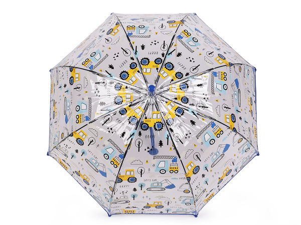 Kids' Transparent Auto-Open Dome Umbrella - Playful Toy Car Print, Safe Flexible Ribs & Deep Rain Protection