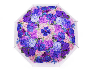 Elegant Ladies' Auto-Open Stick Umbrella – Floral Hydrangea Print Transparent Canopy with Windproof Reinforced Frame