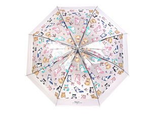 Ladies Transparent Auto-Open Cat Print Stick Umbrella