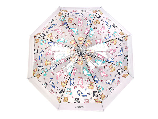 Ladies Transparent Auto-Open Cat Print Stick Umbrella
