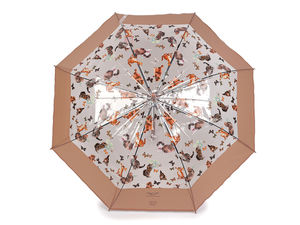 Women's Transparent Auto-Open Stick Umbrella - Playful Cat and Butterfly Print