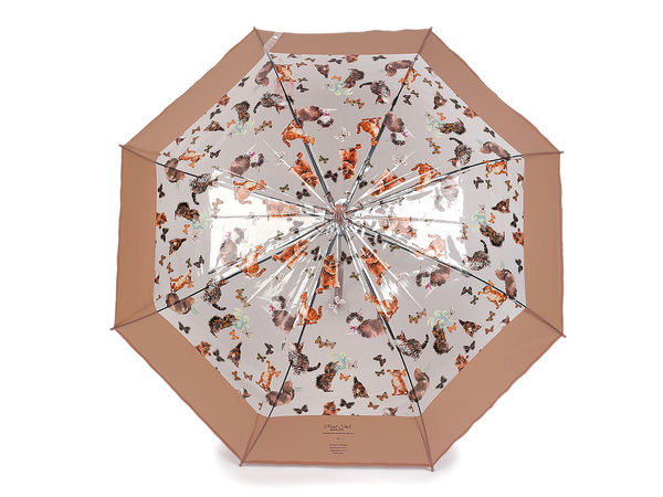 Women's Transparent Auto-Open Stick Umbrella - Playful Cat and Butterfly Print