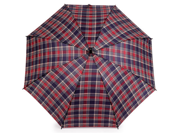 Elegant Checkered Auto-Open Ladies Stick Umbrella - Windproof & UV Protection