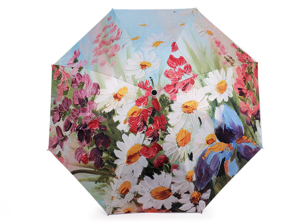 Women's Compact Folding Floral Umbrella - UV Protection 8-Rib Travel Parasol with Matching Cover