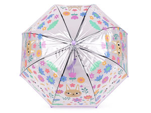 Kids' Transparent Auto-Open Dome Umbrella - Playful Flower & Animal Print Safety Rain Canopy