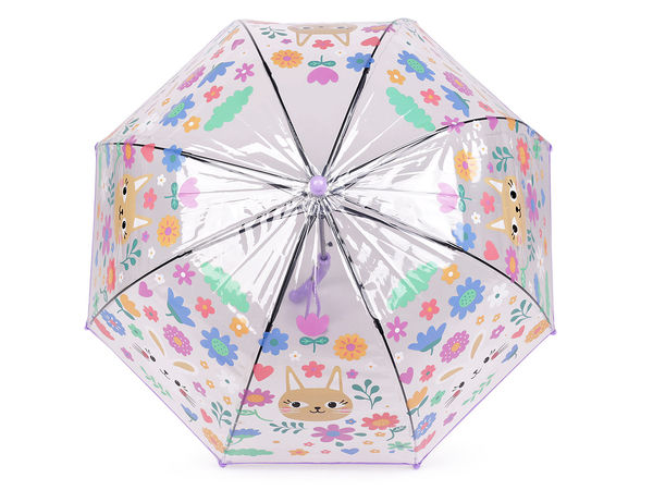 Kids' Transparent Auto-Open Dome Umbrella - Playful Flower & Animal Print Safety Rain Canopy