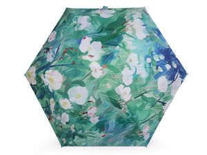 Women's Compact Folding Mini Umbrella with Elegant Floral Motif - Lightweight Travel Parasol with Protective Flat Case