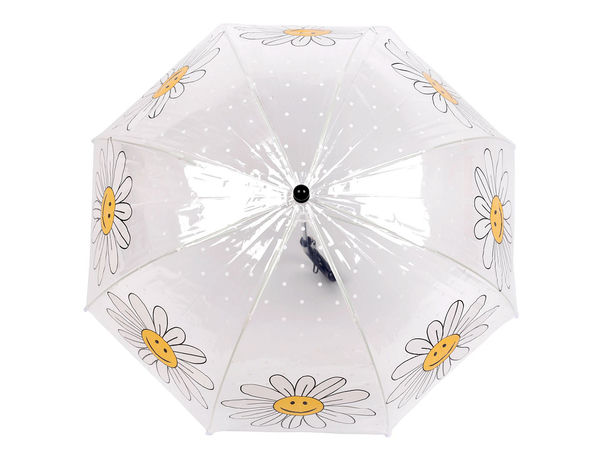 Premium Kids' Transparent Dome Umbrella with Daisy Floral Print – Deep Wind-Resistant Rain Umbrella for Girls
